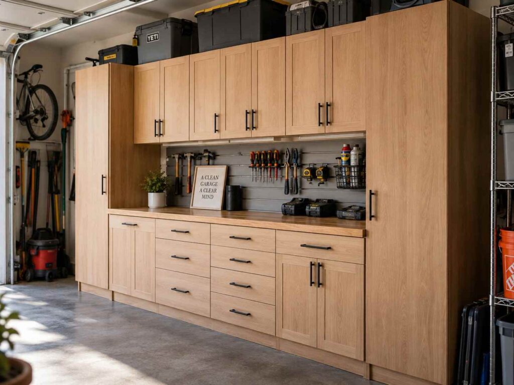 wooden garage cabinet